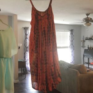 Orange tie-dye trapeze style dress
